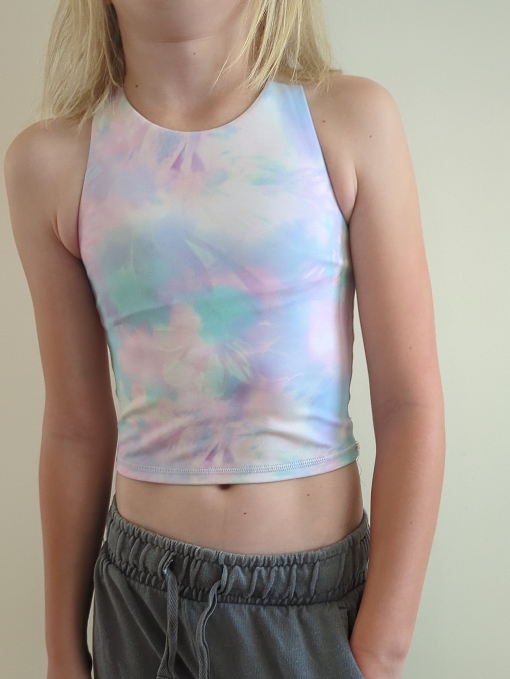 all in motion Pastel Tie-Dye Crop Tank - Pink, Blue, Green